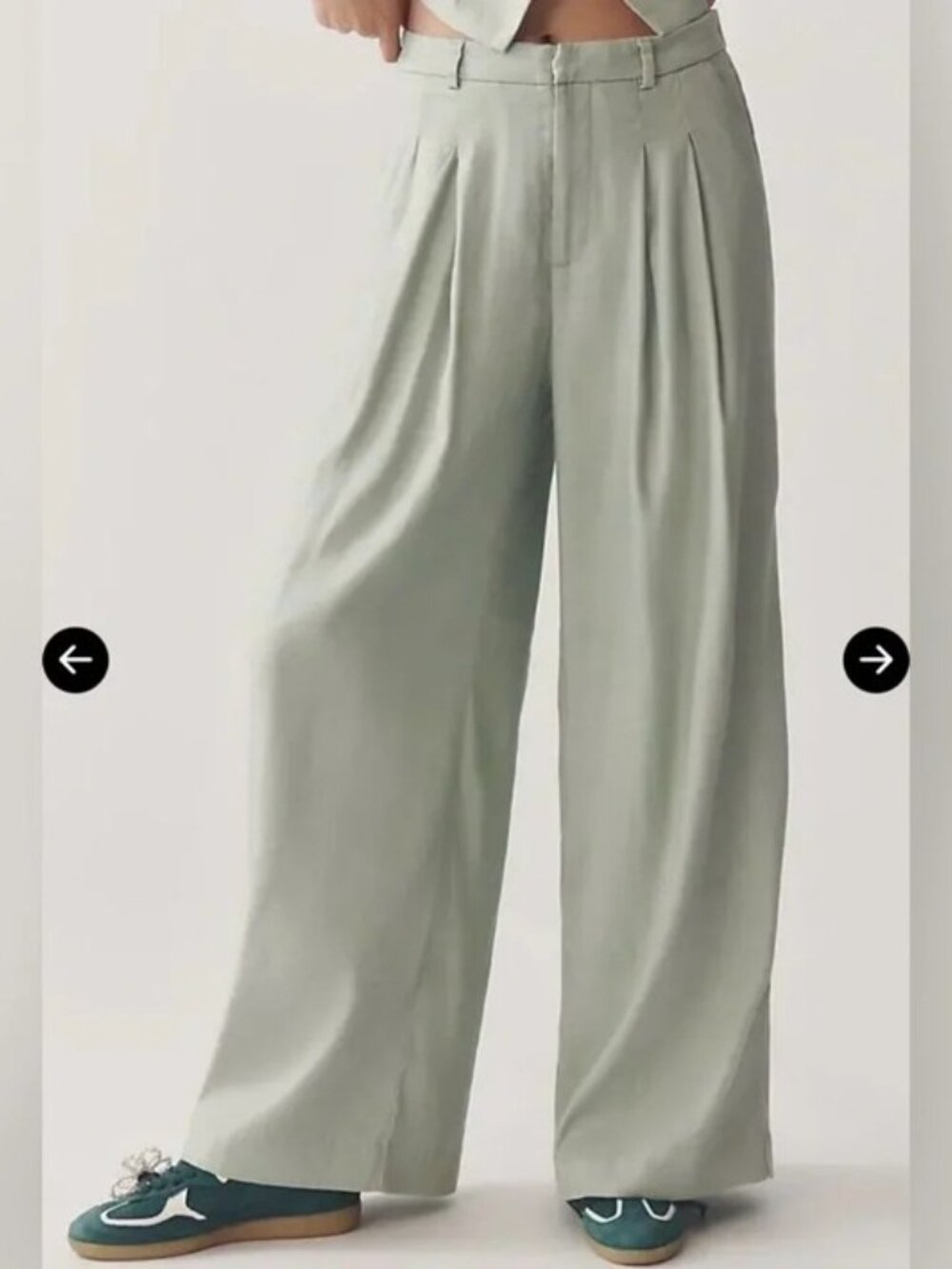Anthropologie The Avery Pleated Wide Leg Trousers In Sage, M, Linen Edition